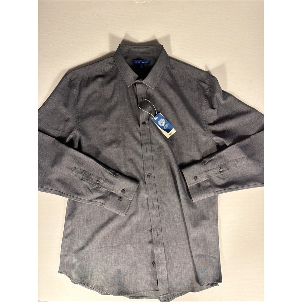 NWT Vince Camuto Mens Large Gray Button Front Dress Shirt Long Sleeve Modern Fit